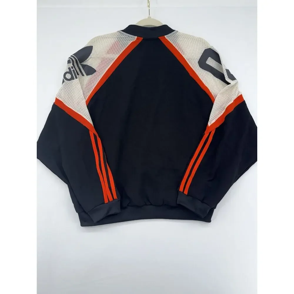 adidas Originals Men's Black & Orange Track Jacket Full Zip 3-Stripes Pockets M